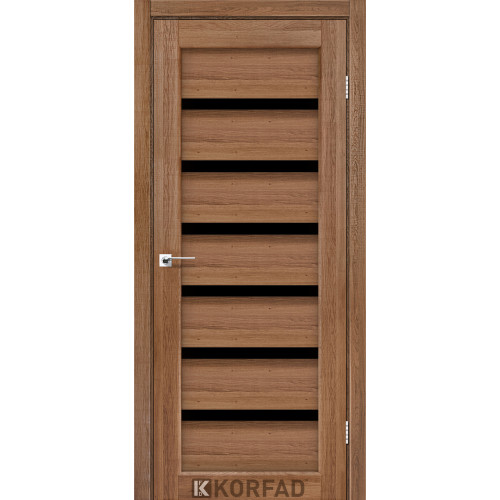 Межкомнатная дверь Porto Deluxe 01 дуб браш стекло черное Korfad