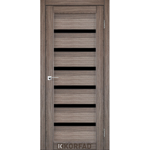 Межкомнатная дверь Porto Deluxe 01 дуб грей стекло черное Korfad