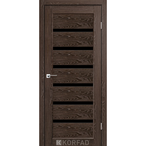 Межкомнатная дверь Porto Deluxe 01 дуб марсала стекло черное Korfad