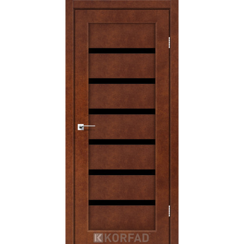 Межкомнатная дверь Porto Deluxe 01 сталь кортен стекло черное Korfad