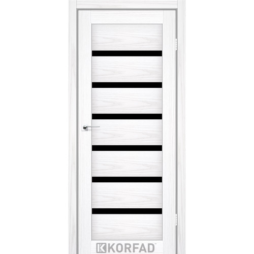 Межкомнатная дверь Porto Deluxe 01 белая мадрина стекло черное Korfad