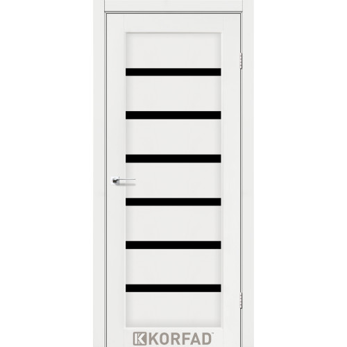 Межкомнатная дверь Porto Deluxe 01 ясень белый стекло черное Korfad