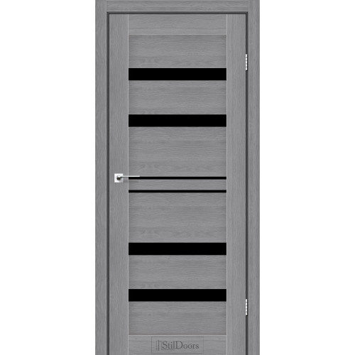 Дверь межкомнатная CUBA дуб пепельный стекло черное StilDoors 