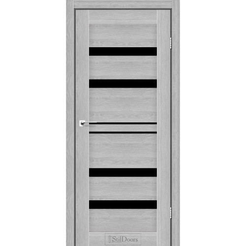 Дверь межкомнатная CUBA дуб серебристый стекло черное StilDoors 