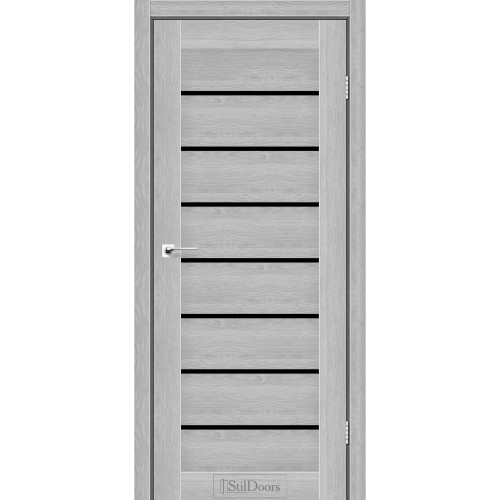 Двері міжкімнатні TANZANIA дуб сріблястий скло чорне StilDoors