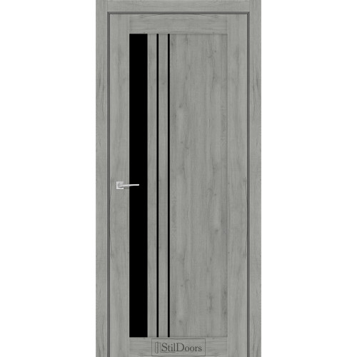 Дверь межкомнатная BELLANO дуб платина стекло черное StilDoors 
