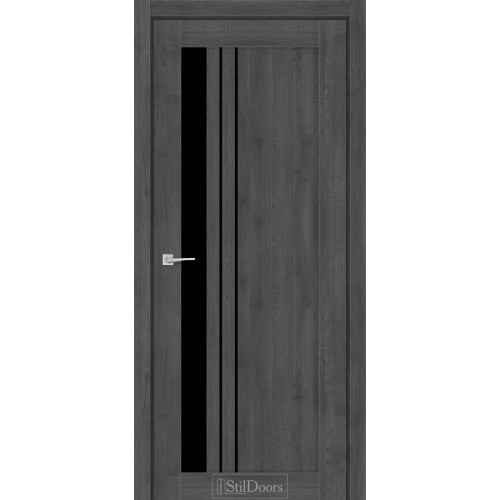 Дверь межкомнатная BELLANO дуб смоки стекло черное StilDoors 