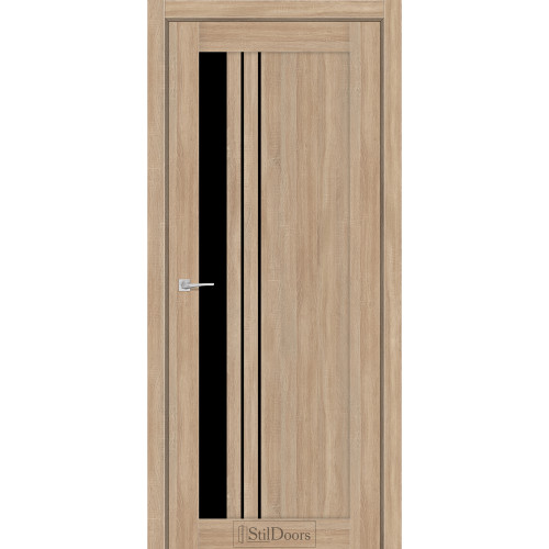 Дверь межкомнатная BELLANO ясень песочный стекло черное StilDoors 