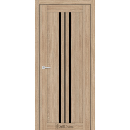 Дверь межкомнатная ARMANO ясень песочный стекло черное StilDoors 