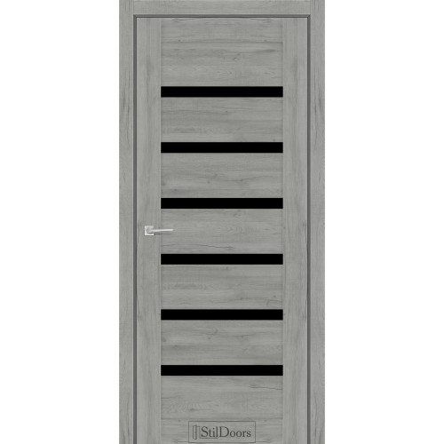 Дверь межкомнатная Fioranо дуб платина стекло черное StilDoors 