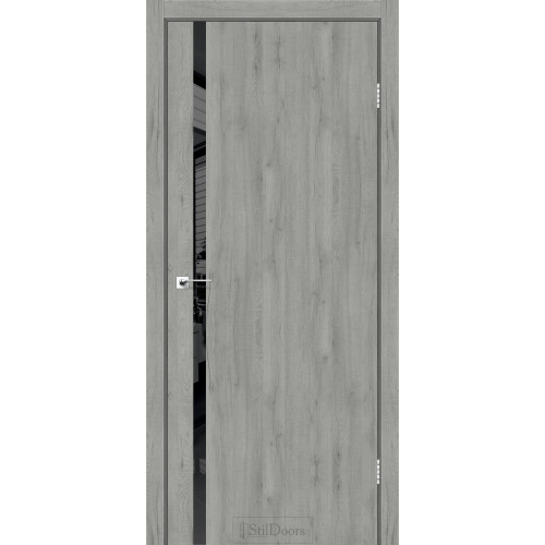 Дверь межкомнатная LOFT GLASS дуб платина черный торец StilDoors 